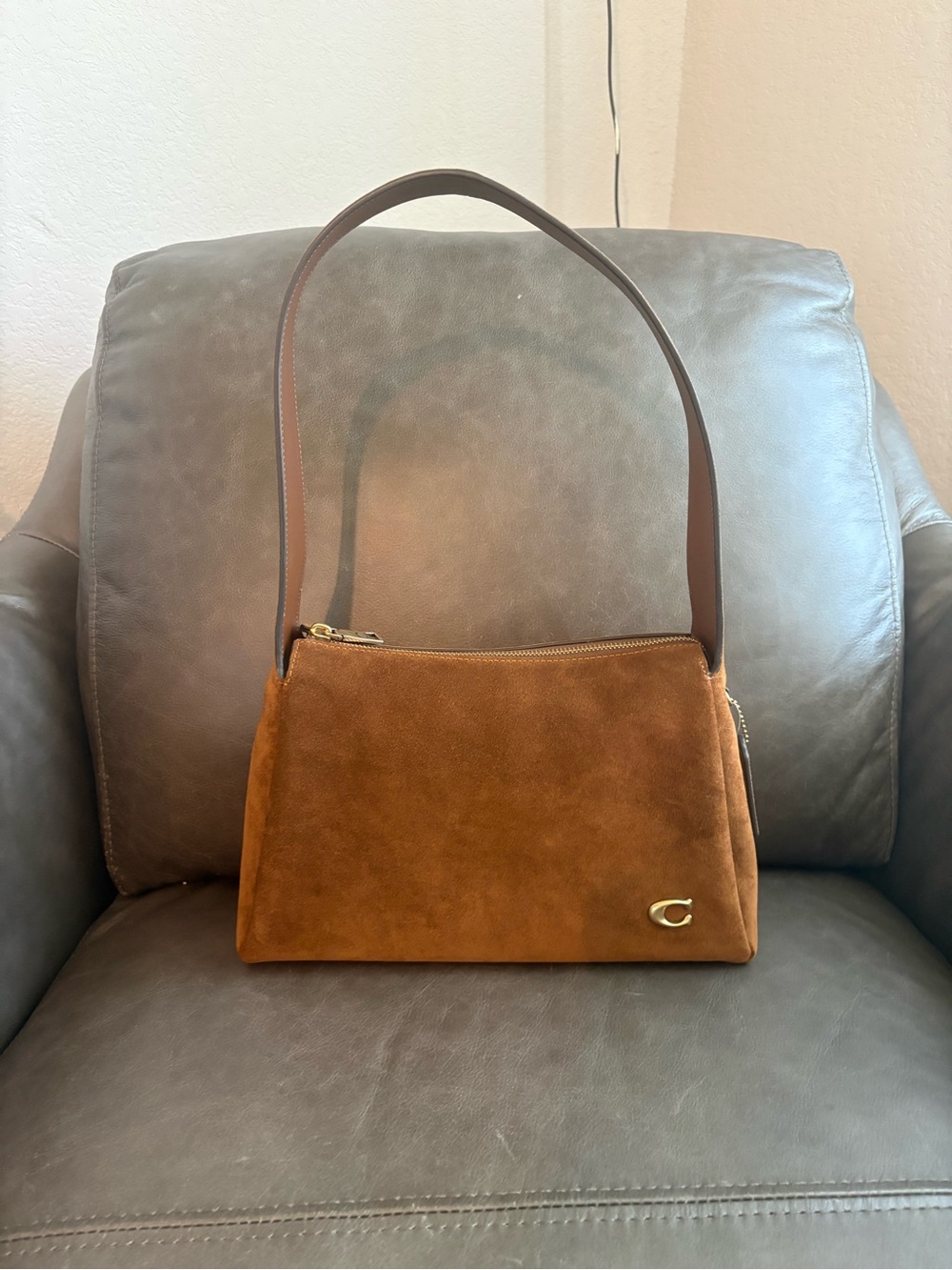 Coach Lola Shoulder Bag in Warm Brown Suede